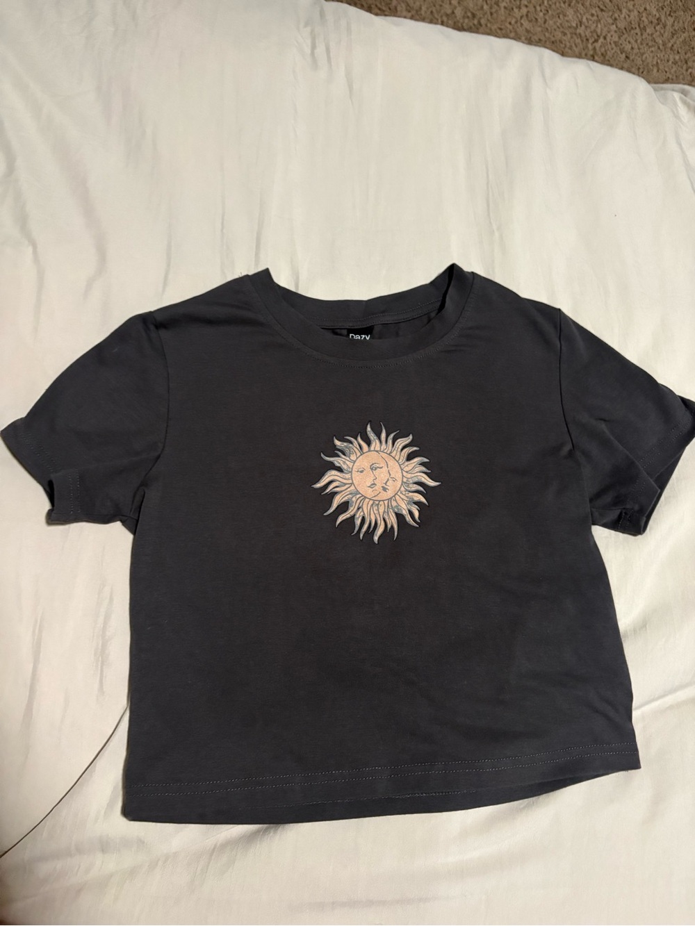 Black Sun Graphic Cropped Y2K Tee